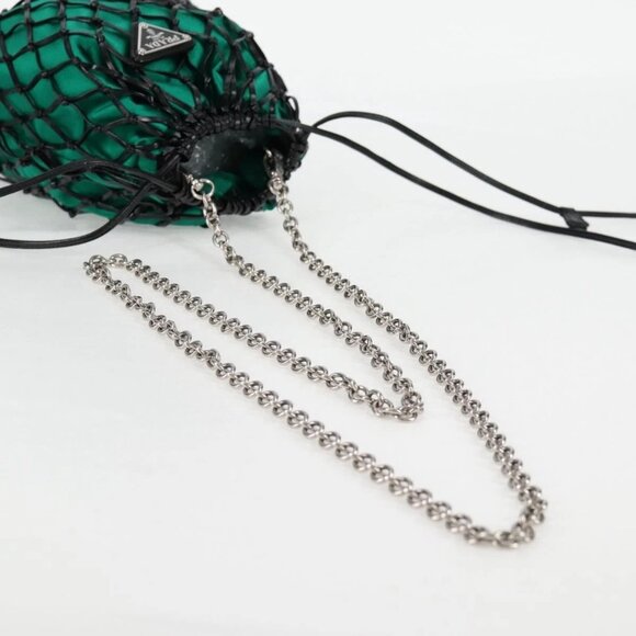 PRADA Chain Shoulder Bag Satin Green Auth - Picture 7 of 16